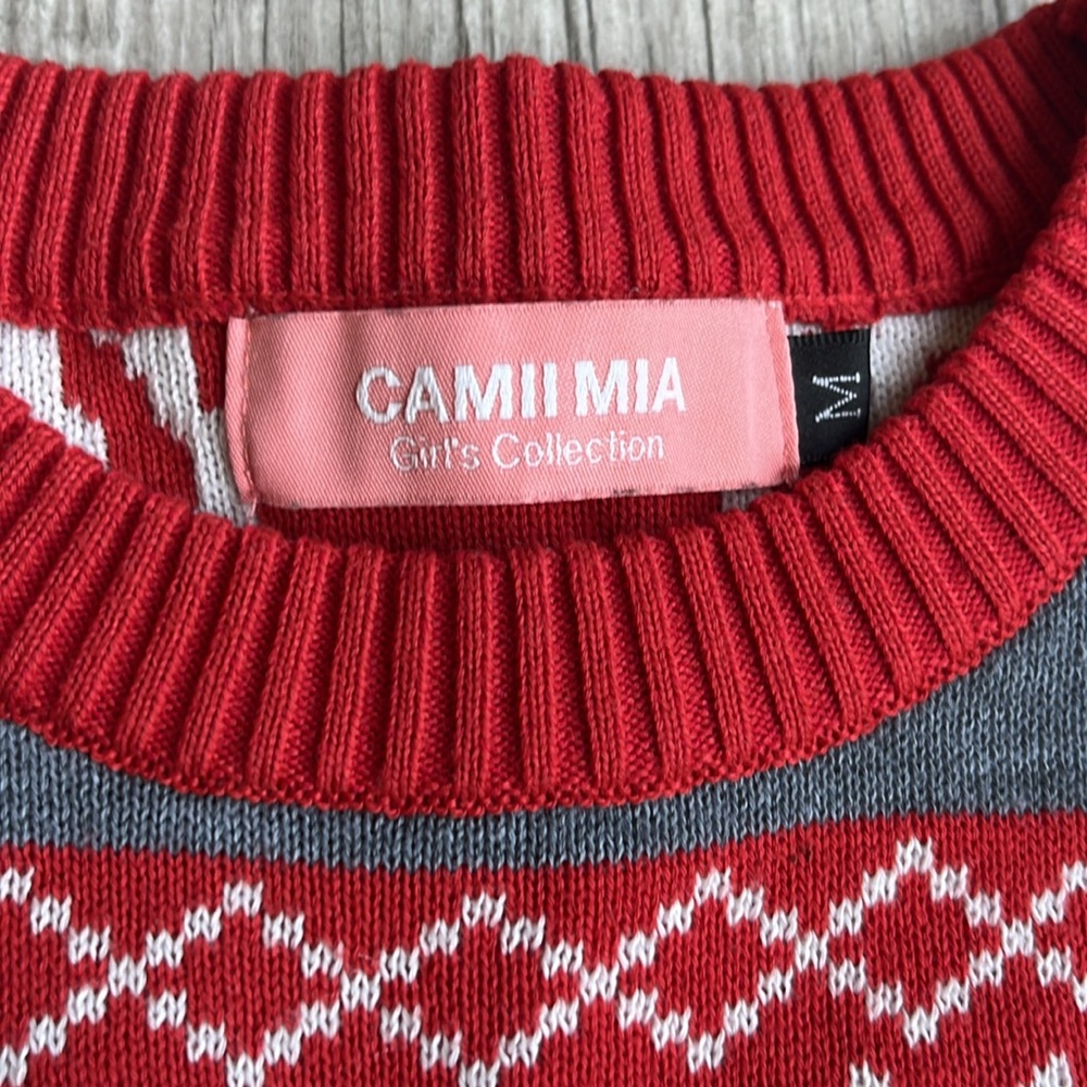 Camii Mia Big Girls' Reindeer‎ Pullover Crewneck Ugly Christmas Sweater Medium